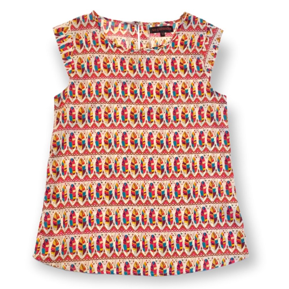 SM Wardrobe Feather Print Cap Sleeve Blouse